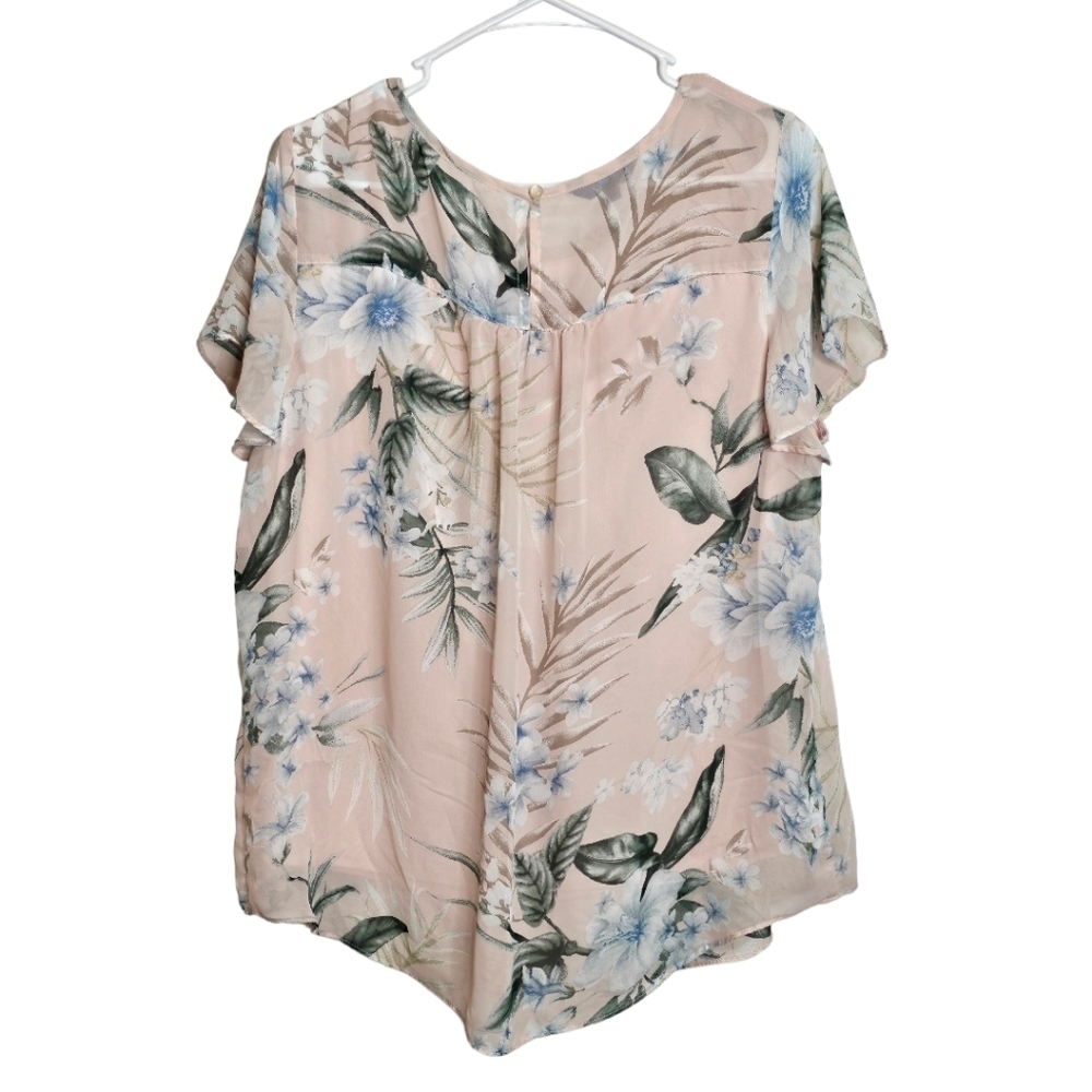 Apt. 9  Short Sleeve Flowy Floral Pink Blouse Double Lined Size XL - Picture 8 of 8